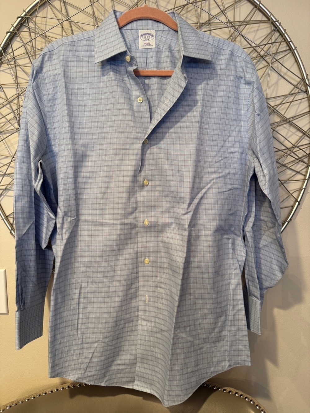 Brooks Brothers Men’s Light Blue Windowpane Dress Shirt
